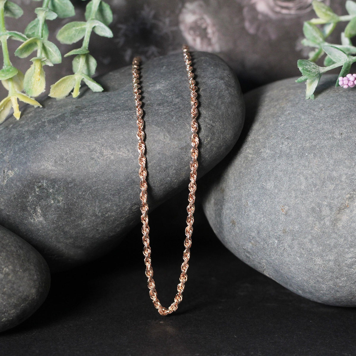 14k Rose Gold Solid Diamond Cut Rope Chain (4.00 mm), view 12