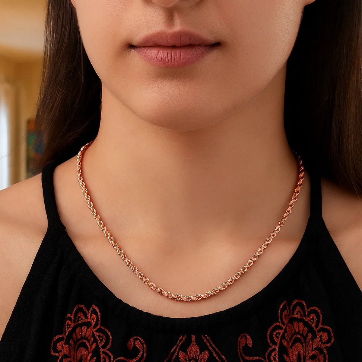 14k Rose Gold Solid Diamond Cut Rope Chain (4.00 mm), view 13