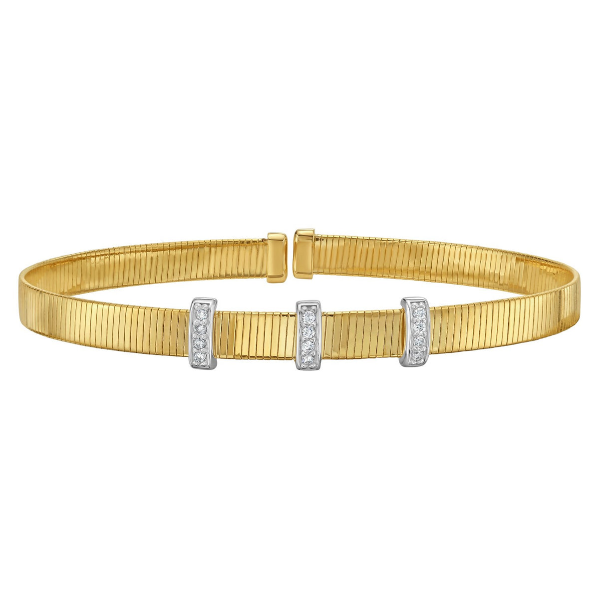 14K Yellow Gold Diamond Station Omega Cuff Bangle, view 2