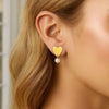 Heart and Pearl Drop Stud Earrings in 14K Yellow Gold, view 2