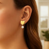 Heart and Pearl Drop Stud Earrings in 14K Yellow Gold, view 3