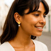 Heart and Pearl Drop Stud Earrings in 14K Yellow Gold, view 5