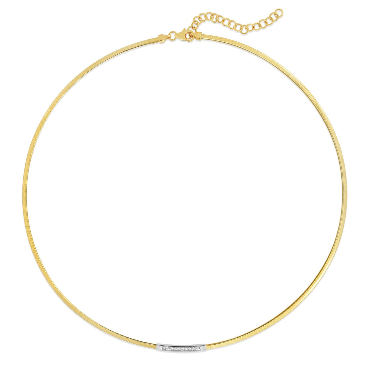 14K Yellow Gold Omega Diamond Bar Necklace