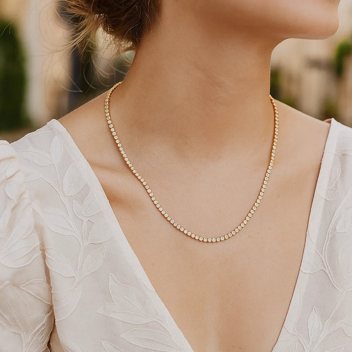 14K Two Tone Gold Diamon Oro Tennis Necklace (2.40 mm), view 3