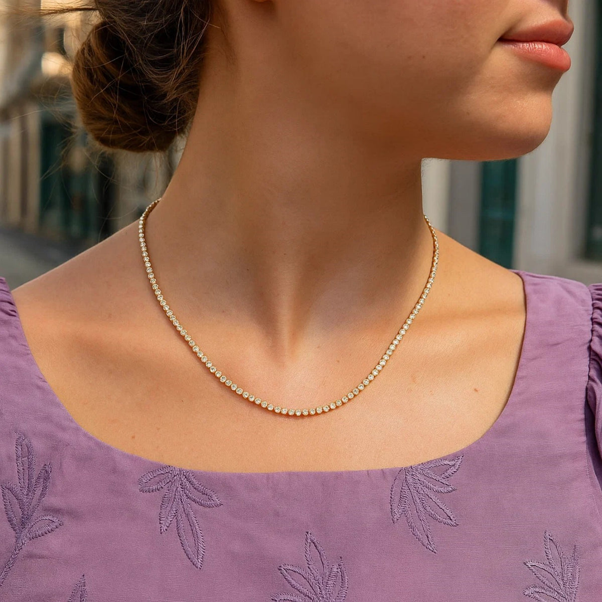 14K Two Tone Gold Diamon Oro Tennis Necklace (2.40 mm), view 4