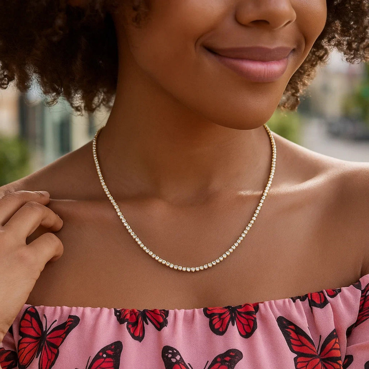 14K Two Tone Gold Diamon Oro Tennis Necklace (2.40 mm), view 6