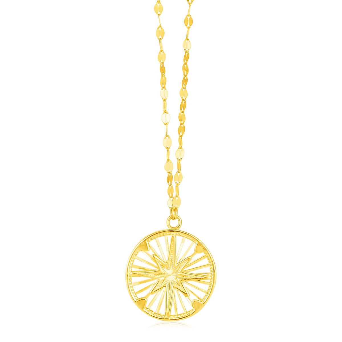 14K Yellow Gold Necklace with Compass Pendant