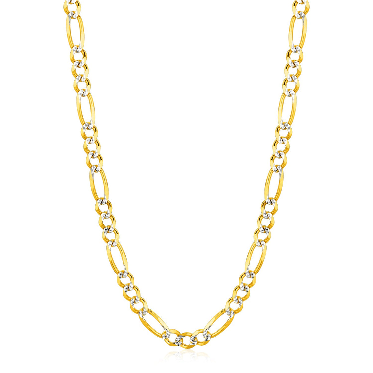 14K Two tone Gold Solid Pave Figaro Chain (5.90 mm)