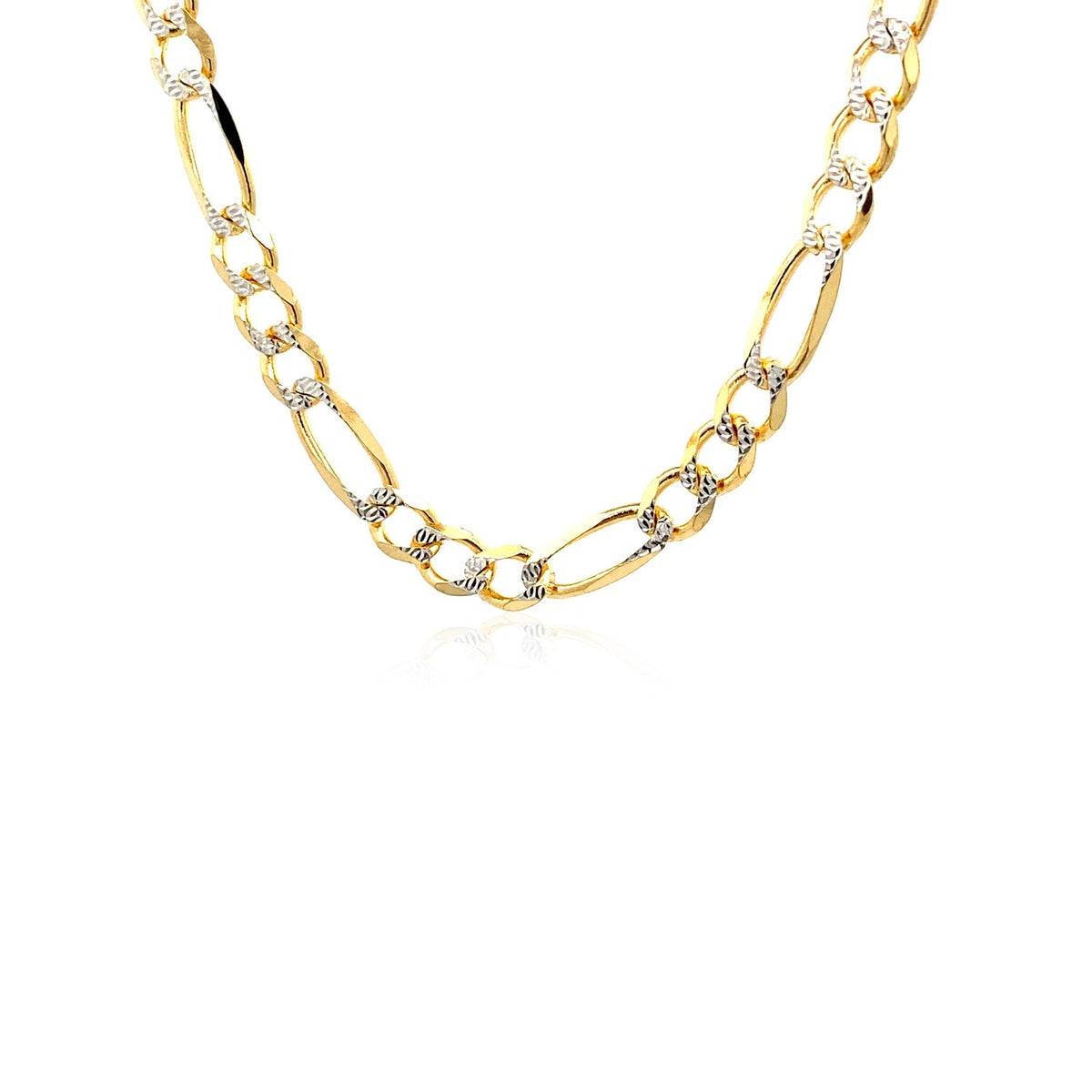14K Two tone Gold Solid Pave Figaro Chain (5.90 mm), view 2