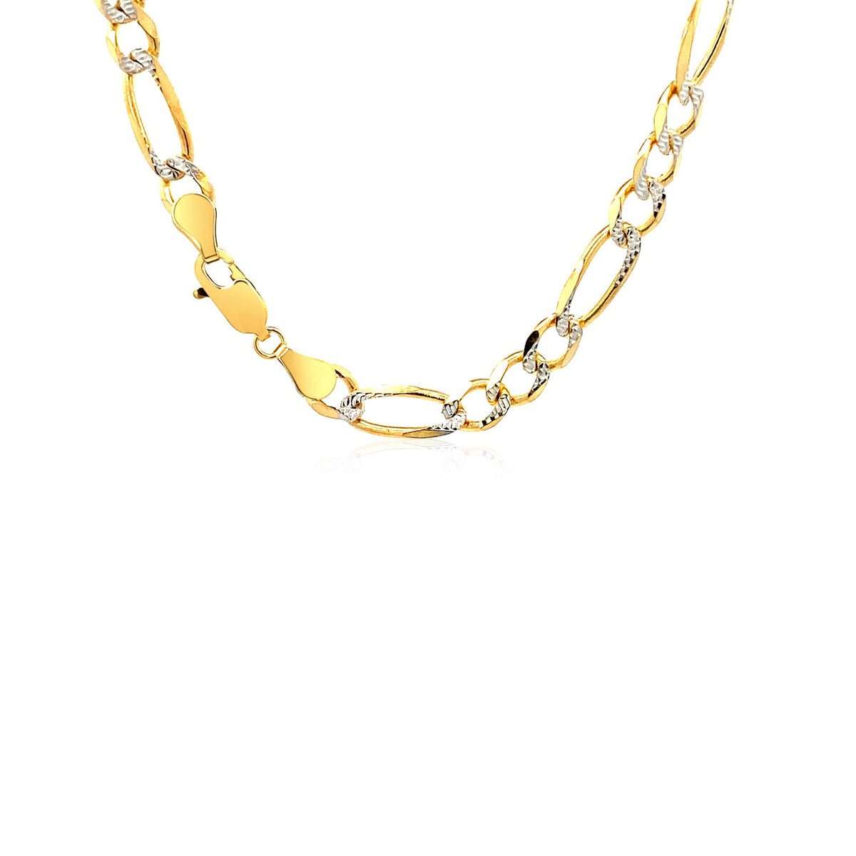 14K Two tone Gold Solid Pave Figaro Chain (5.90 mm), view 3