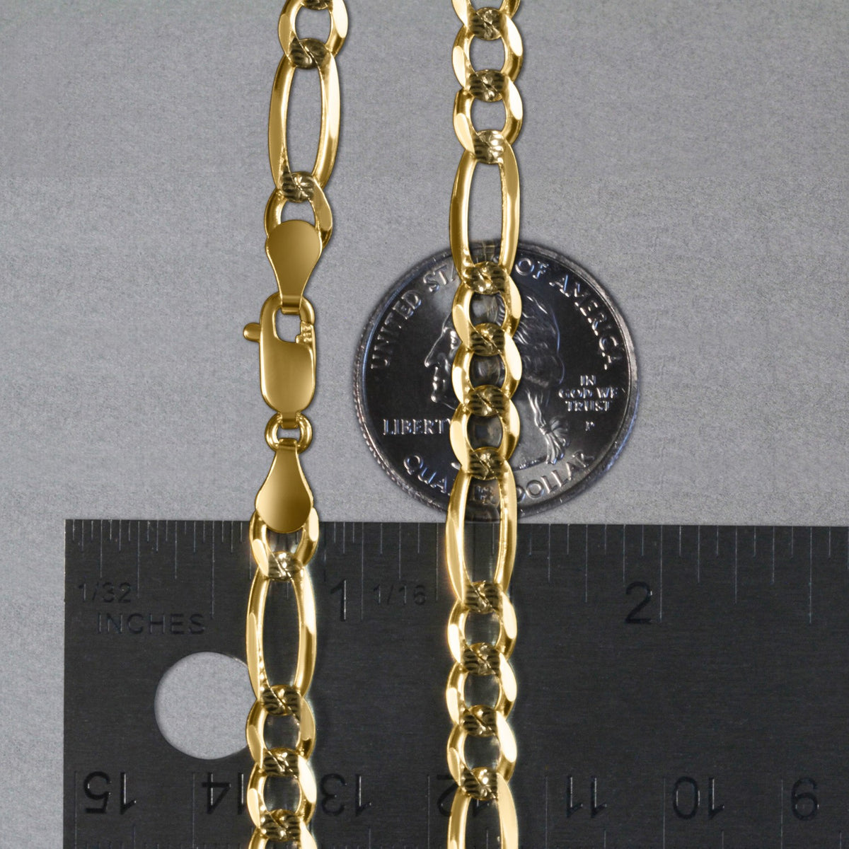 14K Two tone Gold Solid Pave Figaro Chain (5.90 mm), view 6