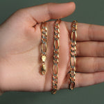 14K Two tone Gold Solid Pave Figaro Chain (5.90 mm), view 7