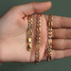 14K Two tone Gold Solid Pave Figaro Chain (5.90 mm)