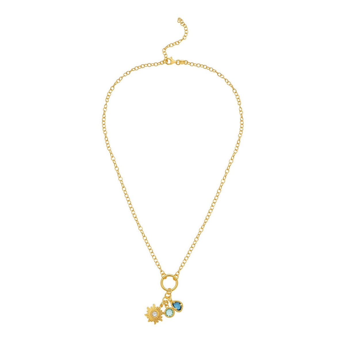 Sterling Silver Gold Plated Sunflower Cubic Zirconia Charm Necklace, view 2