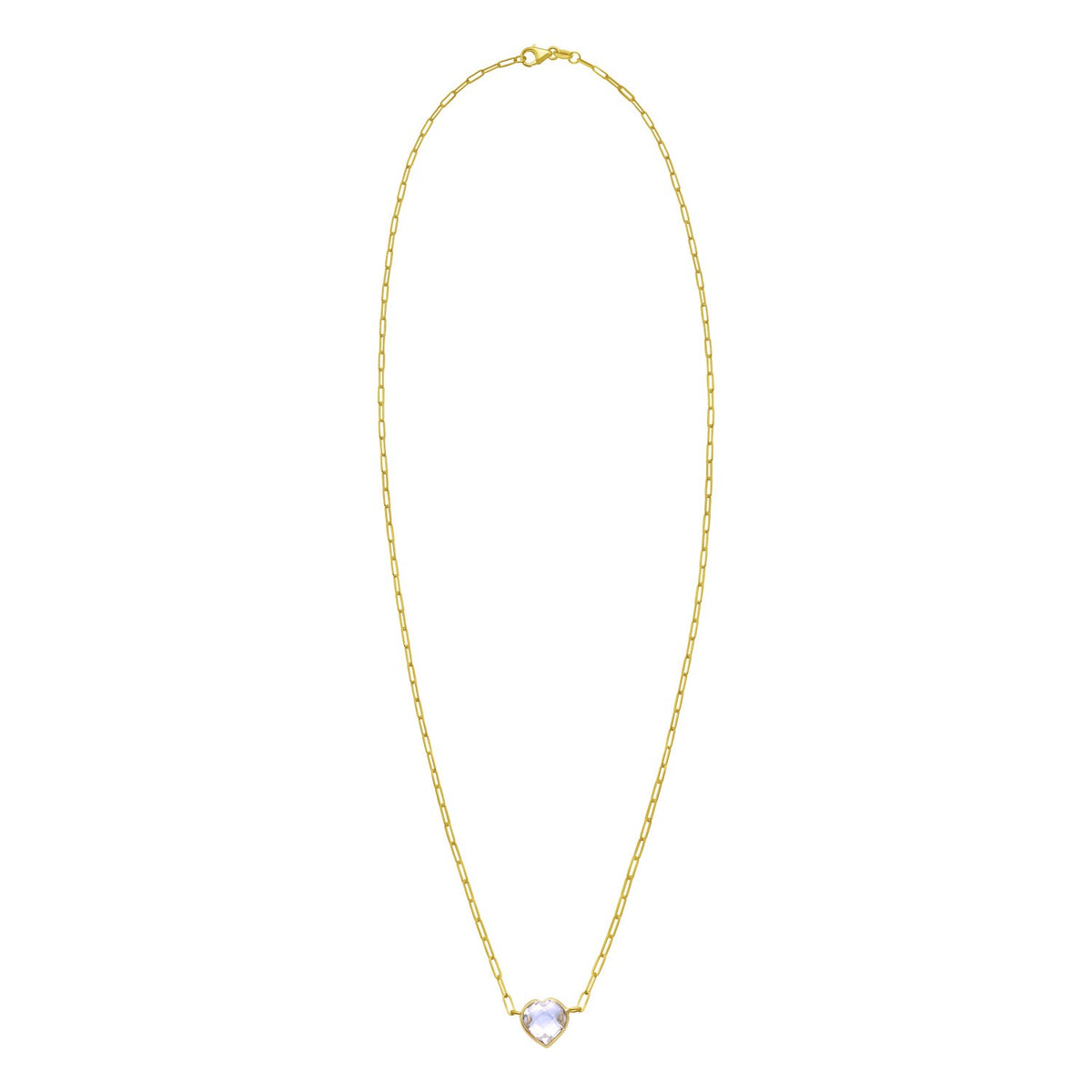 14K Yellow Gold White Topaz Heart Necklace (1.50 mm), view 2