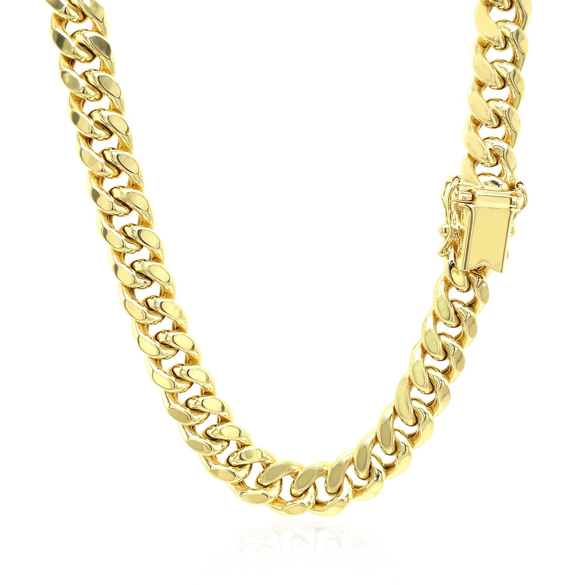 7.25mm 10k Yellow Gold Semi Solid Miami Cuban Chain, view 8