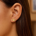 14K Yellow Gold Mariner Link Button Earrings, view 2