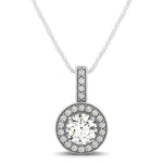 Milgrain Edge Diamond Halo Pendant in 14K White Gold (5/8 cttw)