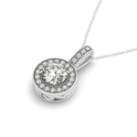 Milgrain Edge Diamond Halo Pendant in 14K White Gold (5/8 cttw), view 2