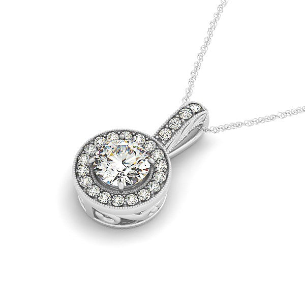 Milgrain Edge Diamond Halo Pendant in 14K White Gold (5/8 cttw), view 2