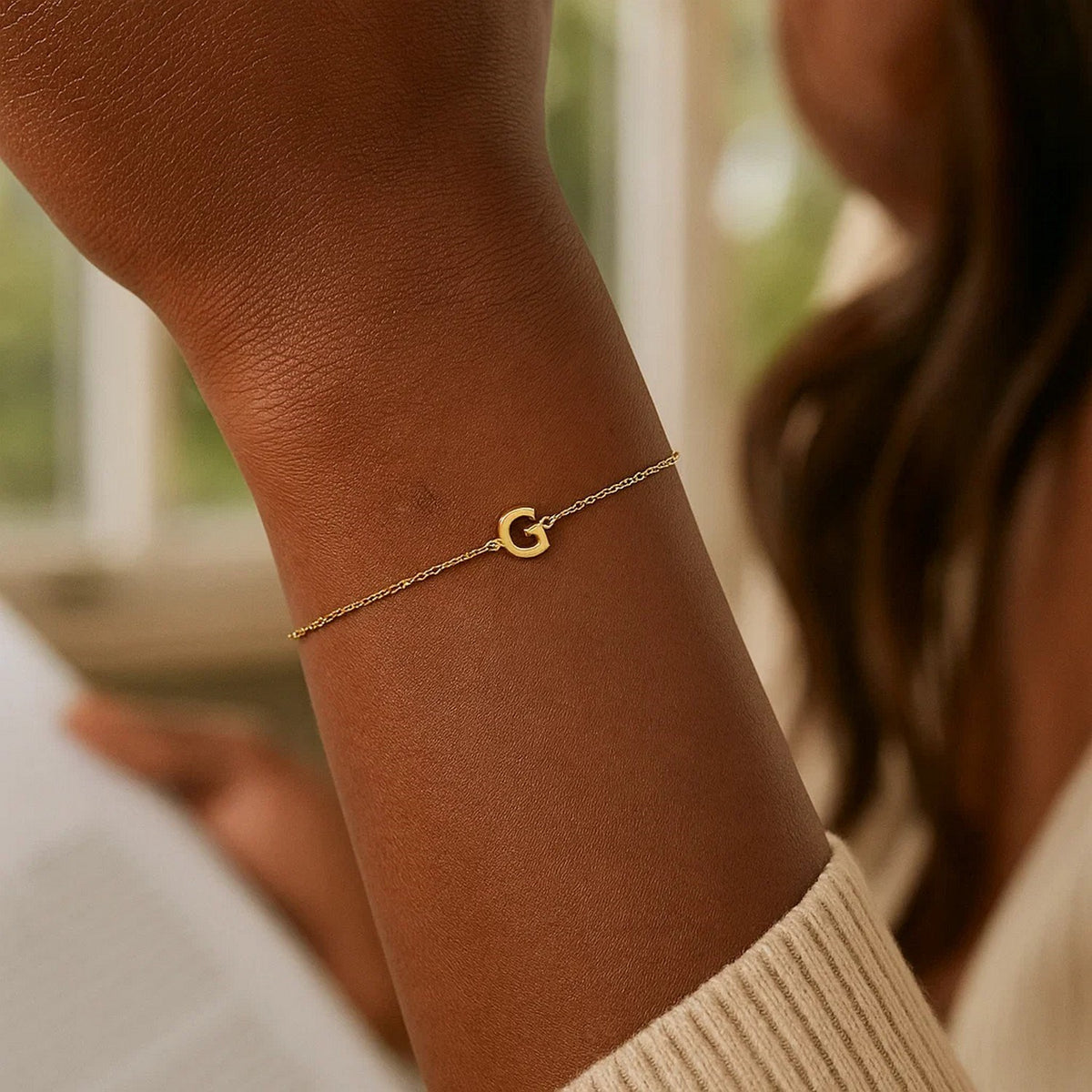 14K Yellow Gold Mini Initial G Bracelet, view 7