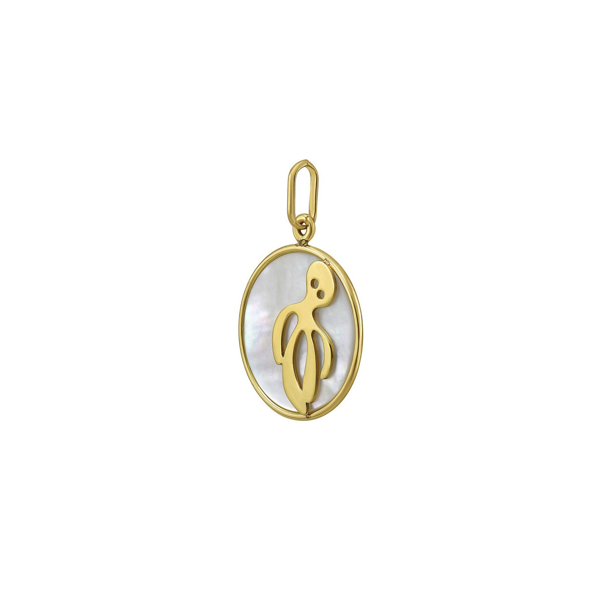 14K Yellow Gold Octopus MOP Charm Pendant, view 2
