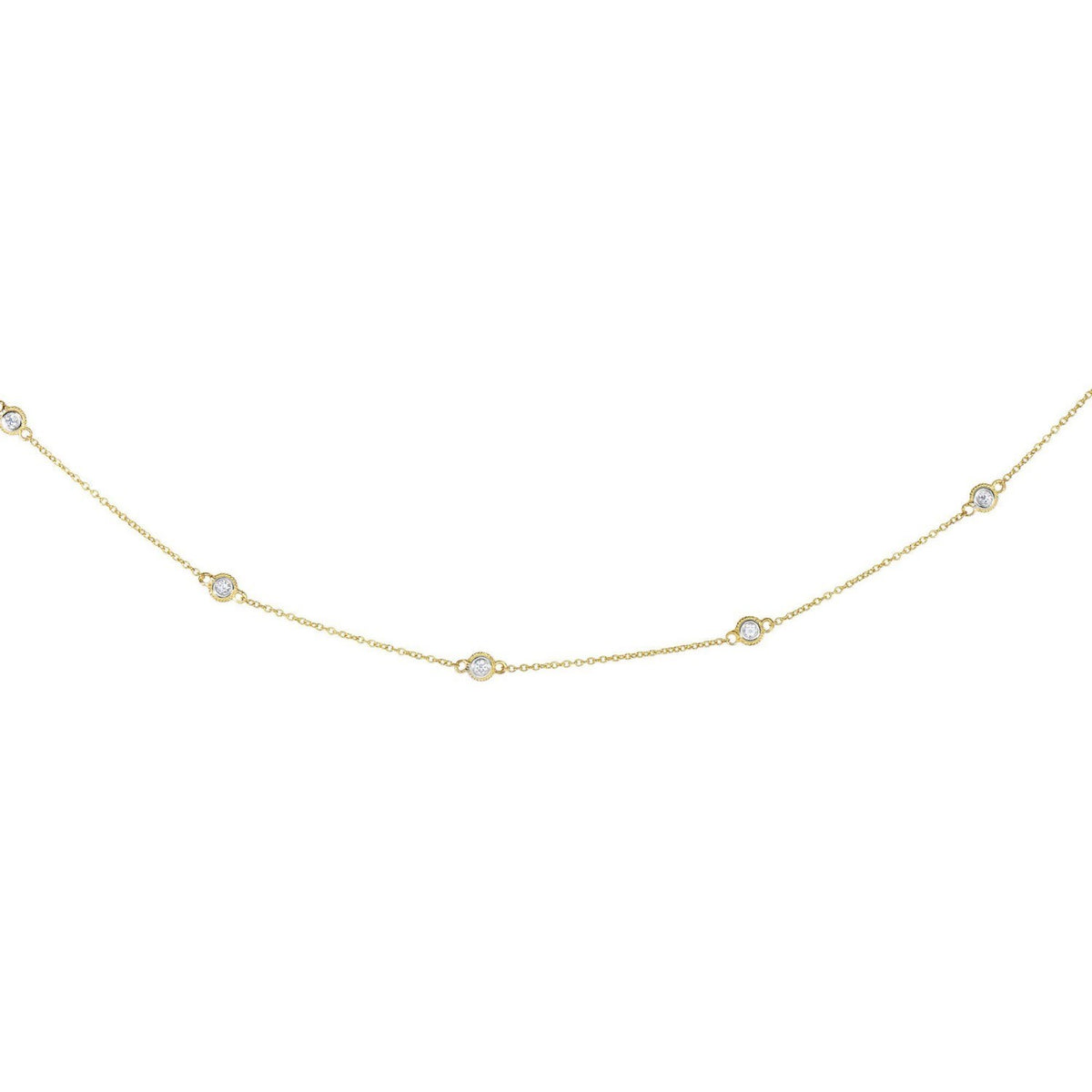 14K Yellow Gold Station Necklace with Round Diamonds, view 2