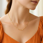14K Yellow Gold Station Necklace with Round Diamonds, view 3