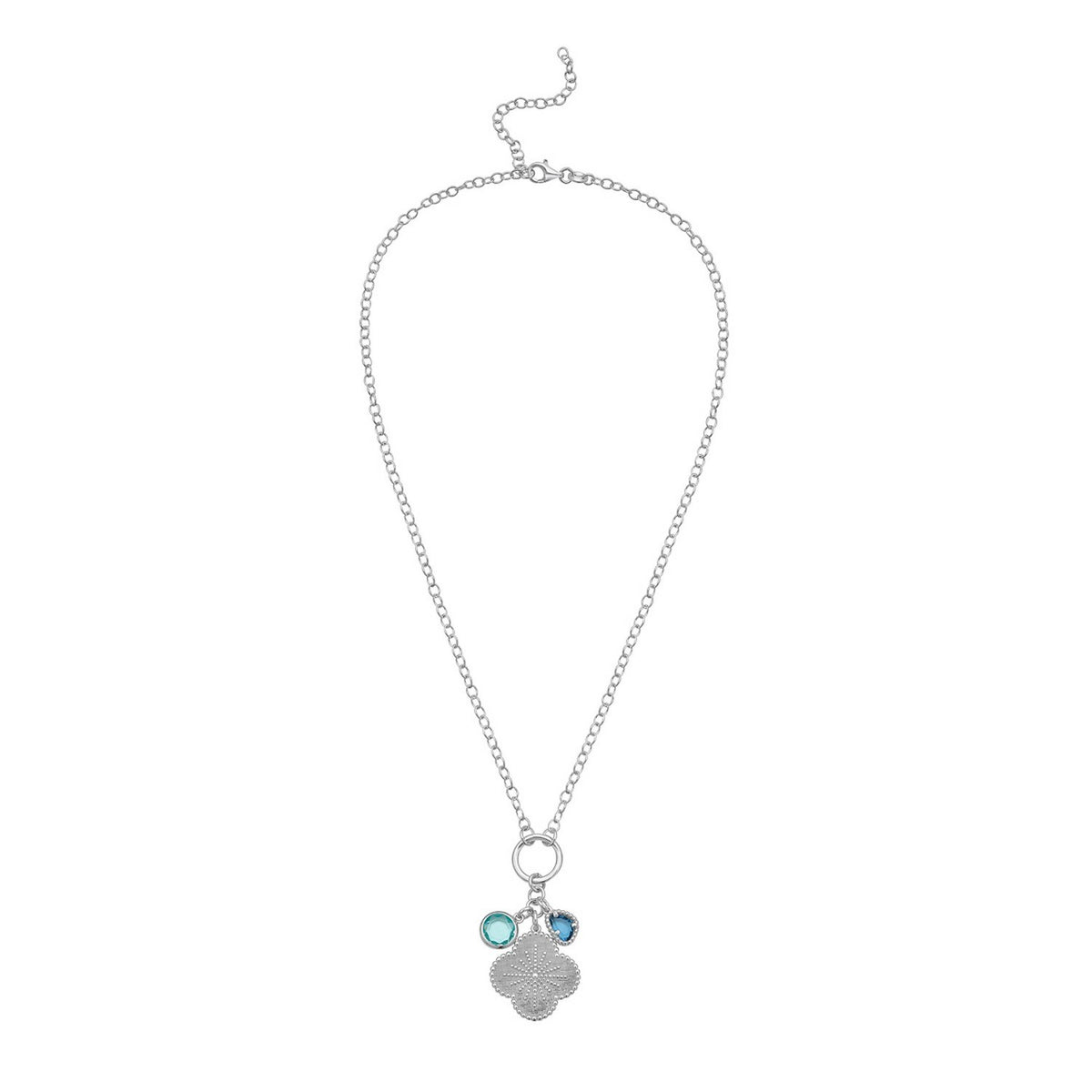 Sterling Silver Rhodium Plated Flower Cubic Zirconia Charm Necklace, view 2