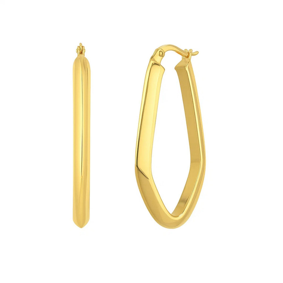 Geometric Oval Hoop Earrings in 10K Yellow Gold, view 2
