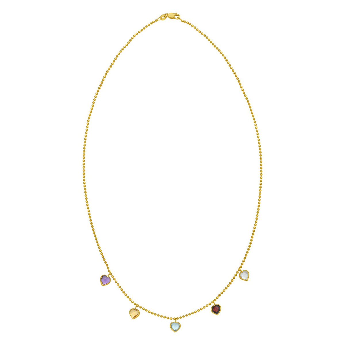 14K Yellow Gold Multi Gemstone Heart Necklace (1.50 mm), view 2