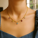 14K Yellow Gold Multi Gemstone Heart Necklace (1.50 mm), view 4