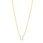 14K Yellow Gold Mini Diamond U Initial Pendant Necklace