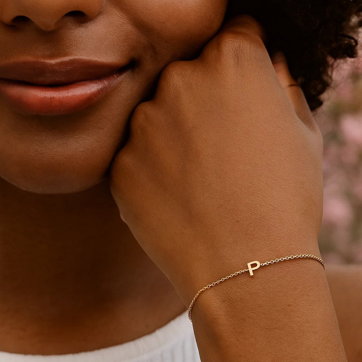 14K Yellow Gold Mini Initial P Bracelet, view 4