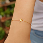 14K Yellow Gold Mini Initial P Bracelet, view 7