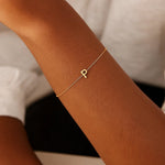 14K Yellow Gold Mini Initial P Bracelet, view 8