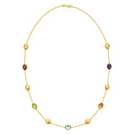 14K Yellow Gold Oval Gemstone and Bead Necklace