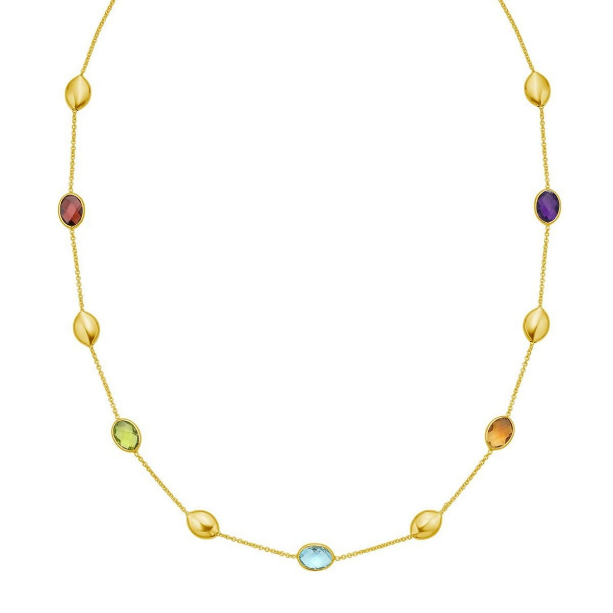 14K Yellow Gold Oval Gemstone and Bead Necklace, view 2
