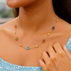 14K Yellow Gold Oval Gemstone and Bead Necklace, view 4