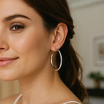 Sterling Silver Round Tube C Hoop Earrings, view 2