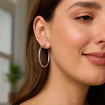 Sterling Silver Round Tube C Hoop Earrings, view 3