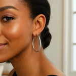 Sterling Silver Round Tube C Hoop Earrings, view 4