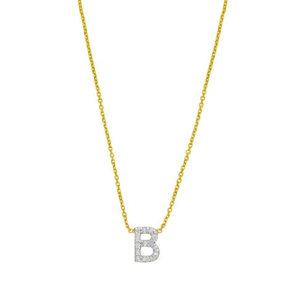 14K Yellow Gold Mini Diamond B Initial Pendant Necklace, view 3