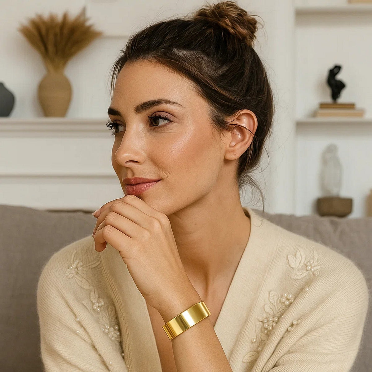 Designer Medium Width Bracelet in 14K Yellow Gold (14.50 mm), view 4