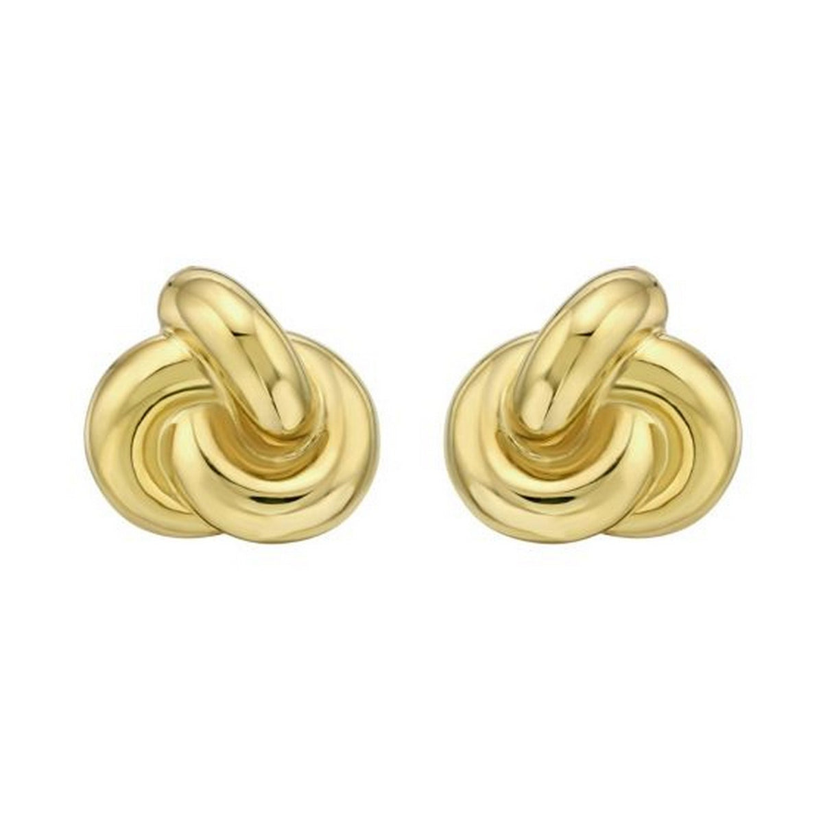 Sterling Silver Yellow Gold Plated Puffed Love Knot Stud Earrings, view 2