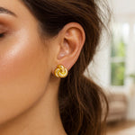 Sterling Silver Yellow Gold Plated Puffed Love Knot Stud Earrings, view 3