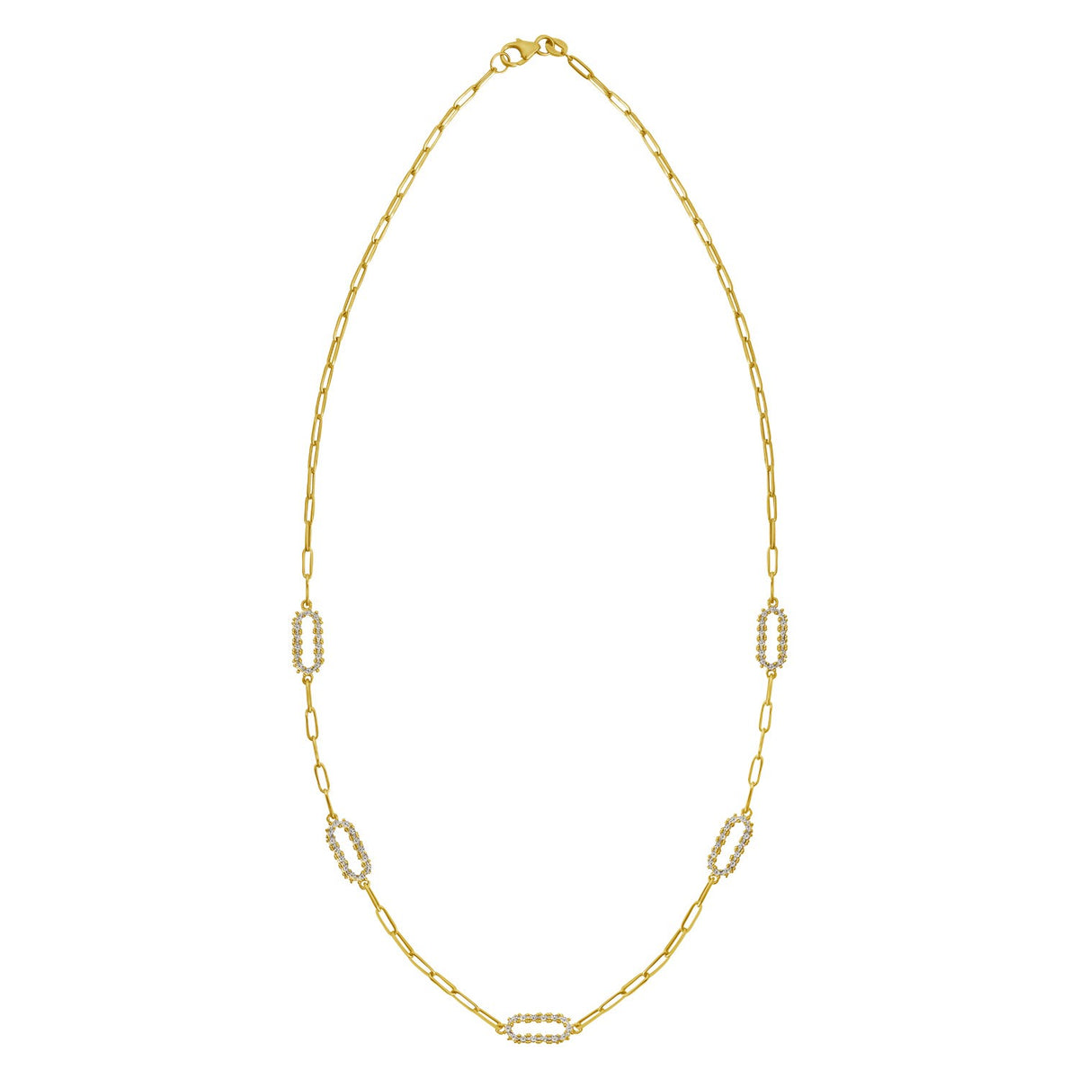 14K Yellow Gold Diamon Oro Paperclip Necklace, view 2