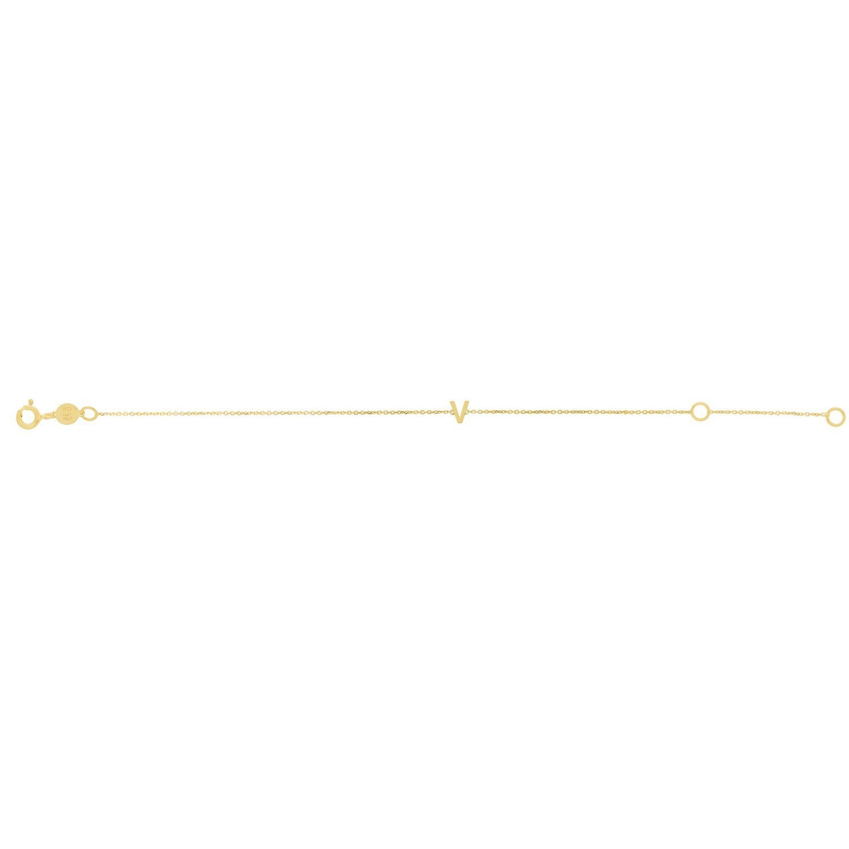 14K Yellow Gold Mini Initial V Bracelet, view 2