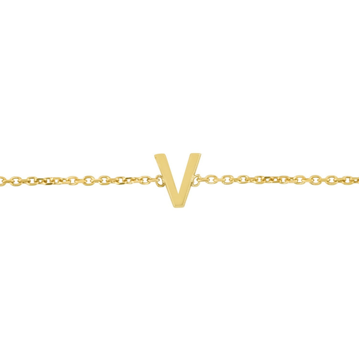 14K Yellow Gold Mini Initial V Bracelet, view 3