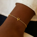 14K Yellow Gold Mini Initial V Bracelet, view 6